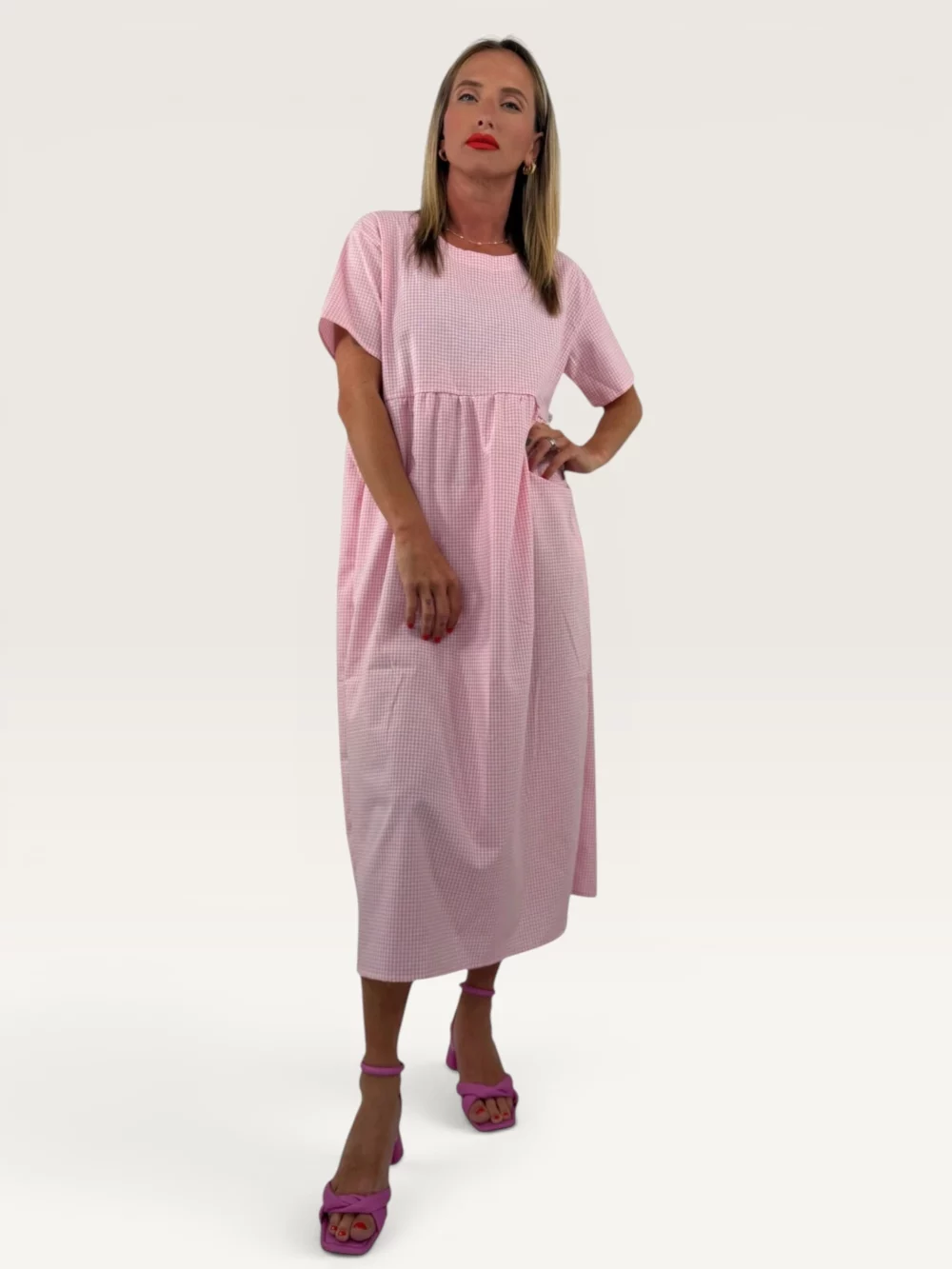 Šaty "COUNTRY MINI" růžovo-bílé